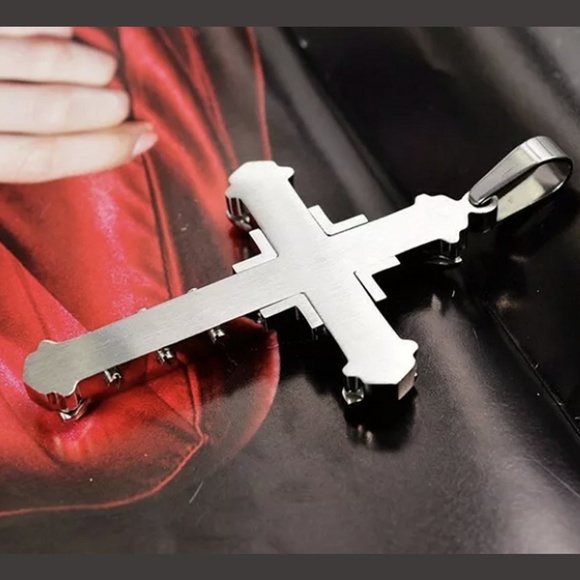 Hematite and Silver Cross Necklace Hip Hop NEW - Picture 3 of 3